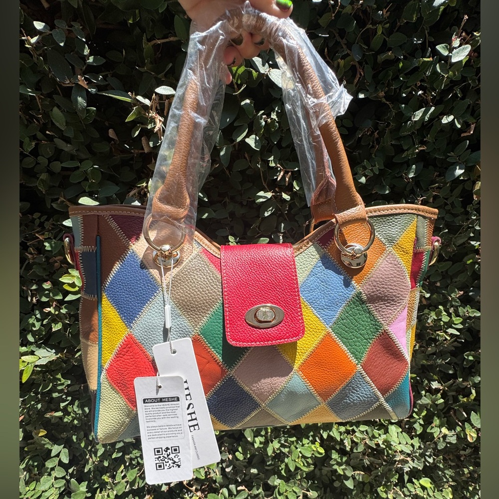 Harlequin Genuine Leather Multicolor Patchwork Tote Bag & wallet! NWT!